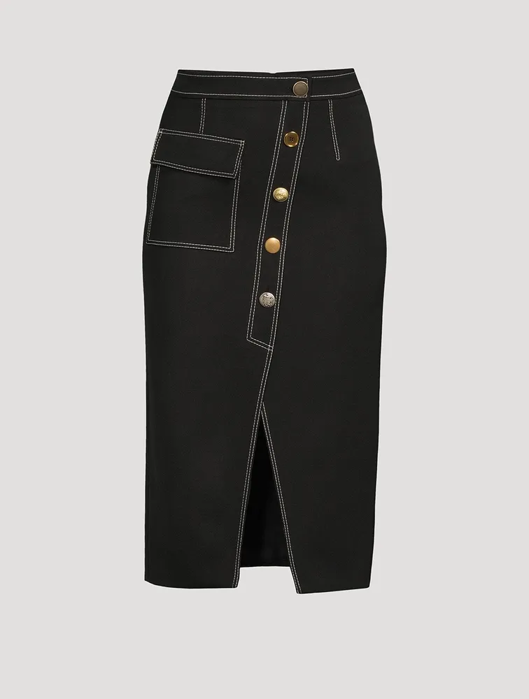 Asymmetric Wool Midi Skirt