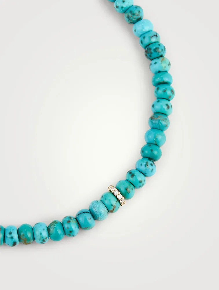 Small Turquoise Beaded Bracelet With Diamonds