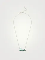 14K Gold Love Script Necklace With Emeralds