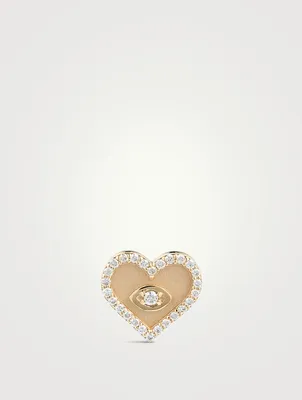 14K Gold Heart Marquis Eye Stud Earring With Diamonds