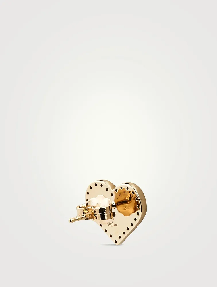 14K Gold Heart Marquis Eye Stud Earring With Diamonds