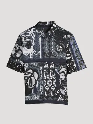 Short-Sleeve Zip Shirt Bandana Tag Print