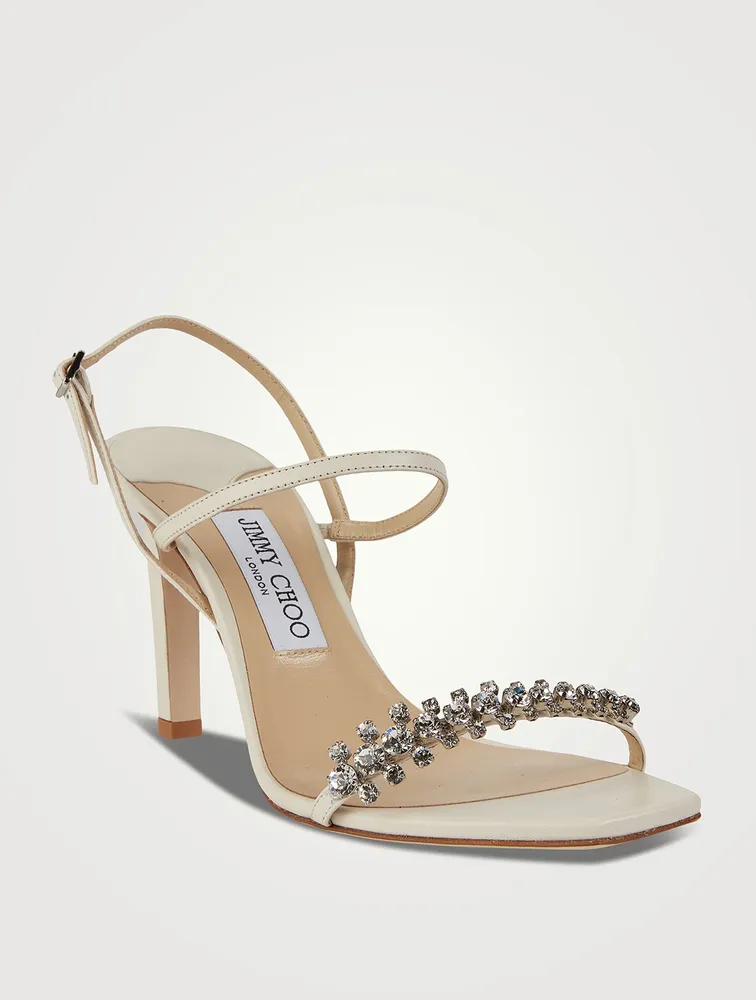 Meira 85 Leather Sandals with Crystal Strap