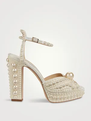 Sacaria Pearl-Embellished Satin Platform Sandals