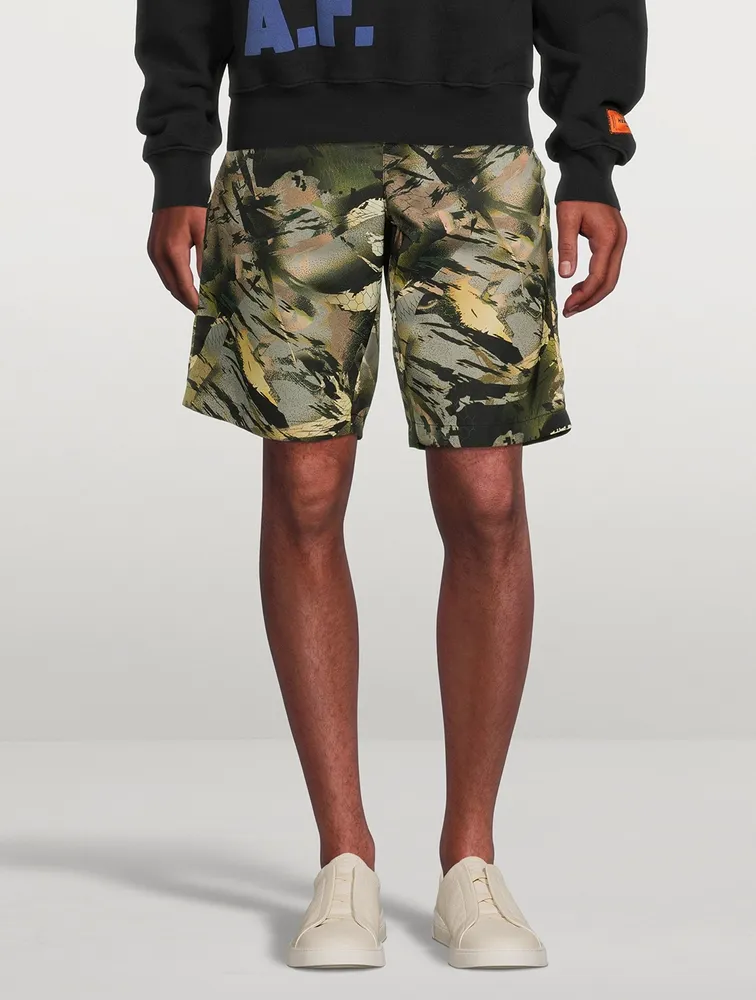 Nylon Track Shorts Camo Print