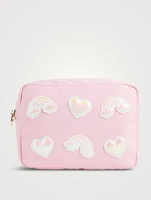 Large Nylon Pouch With Rainbow & Heart Patches