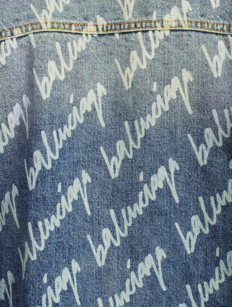 Oversized Denim Jacket Logo Print