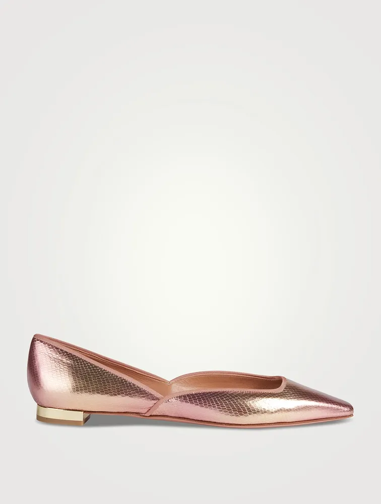Maia Snakeskin-Embossed Metallic Leather Flats