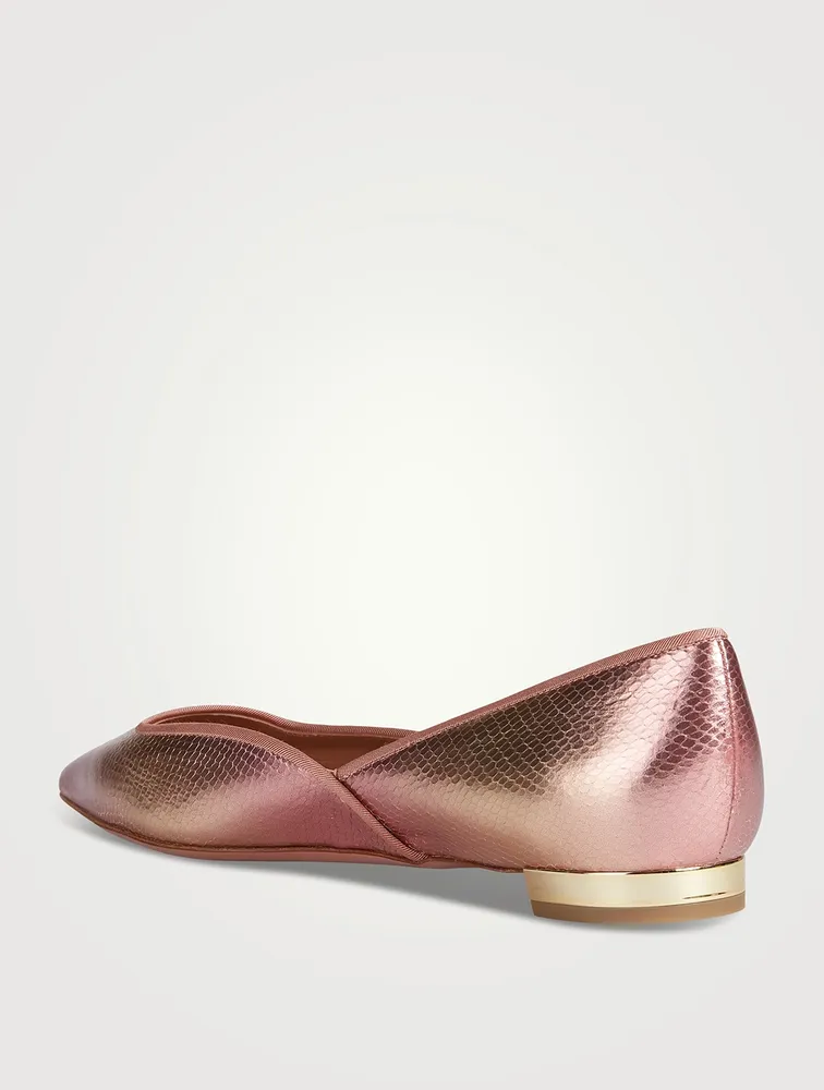 Maia Snakeskin-Embossed Metallic Leather Flats