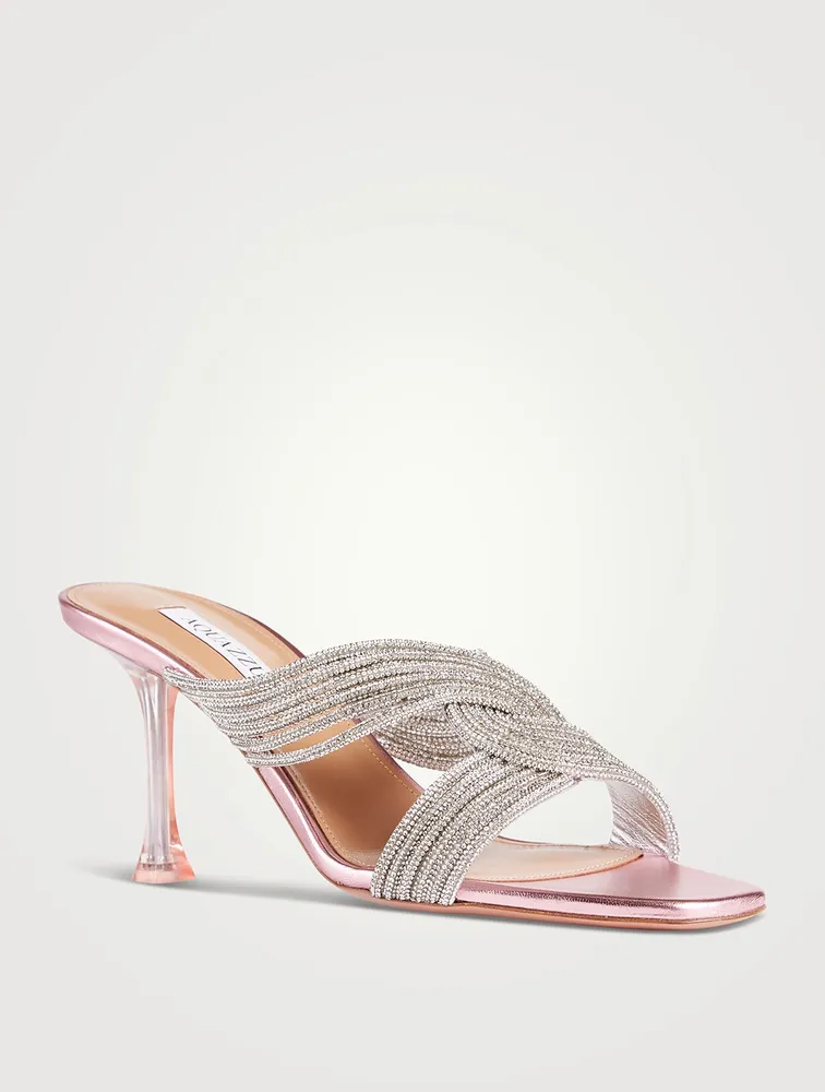 Gatsby Metallic Leather Mules With Crystals