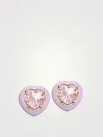 Candy Heart Stud Earrings With Pink Quartz