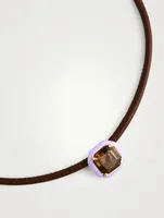 Pop Leather Choker Necklace With Smoky Quartz