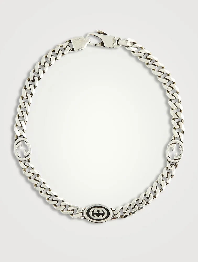 Gucci Men's Interlocking G Bracelet M in Aged Sterling Silver, Size Medium | End Clothing