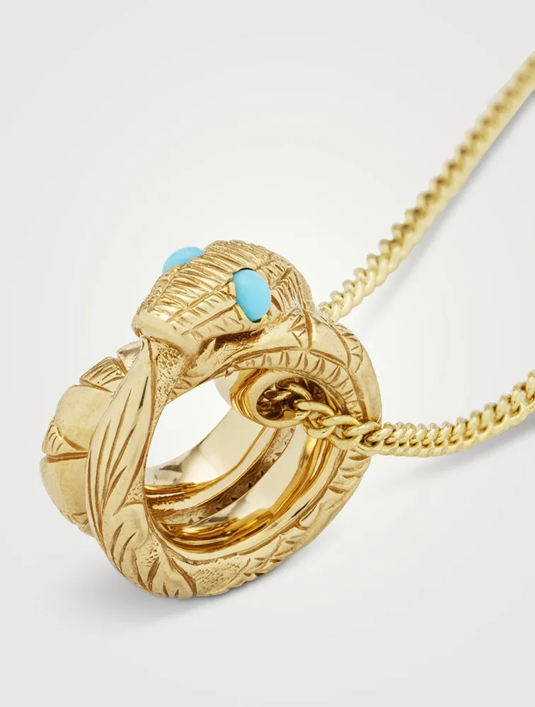 Ouroboros Snake Pendant Necklace With Turquoise