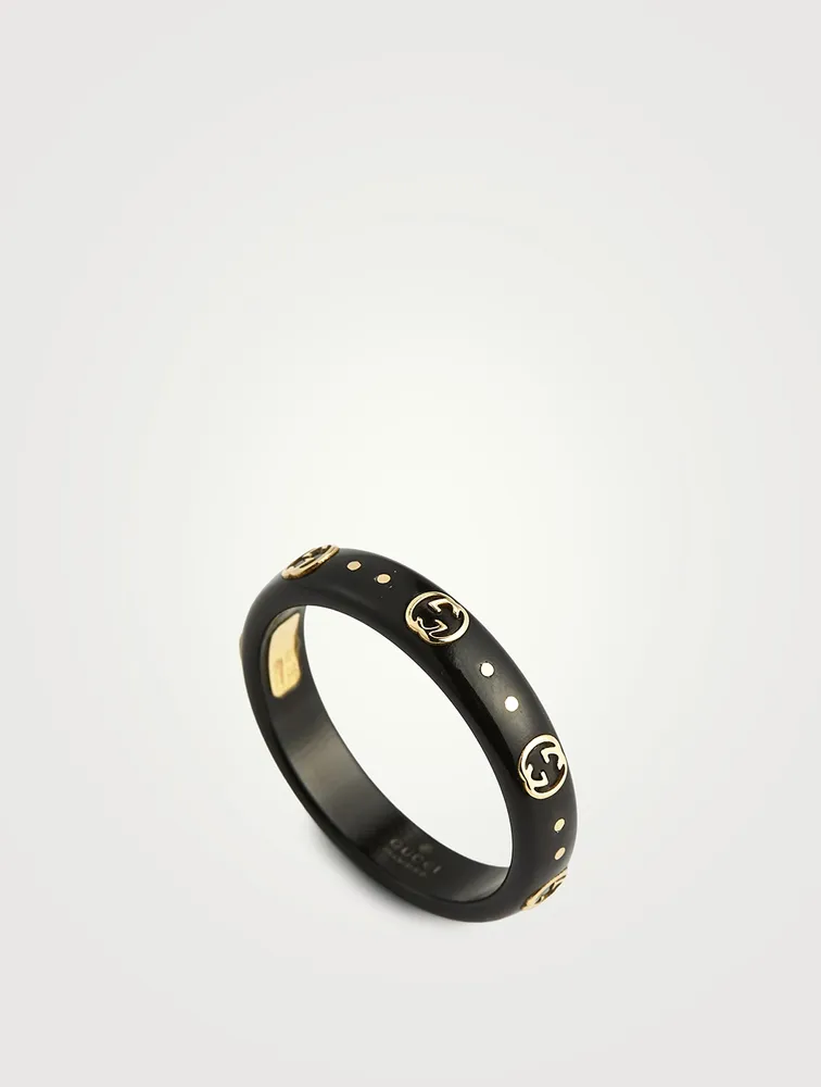 Interlocking G 18K Gold Icon Ring With Synthetic Corundum