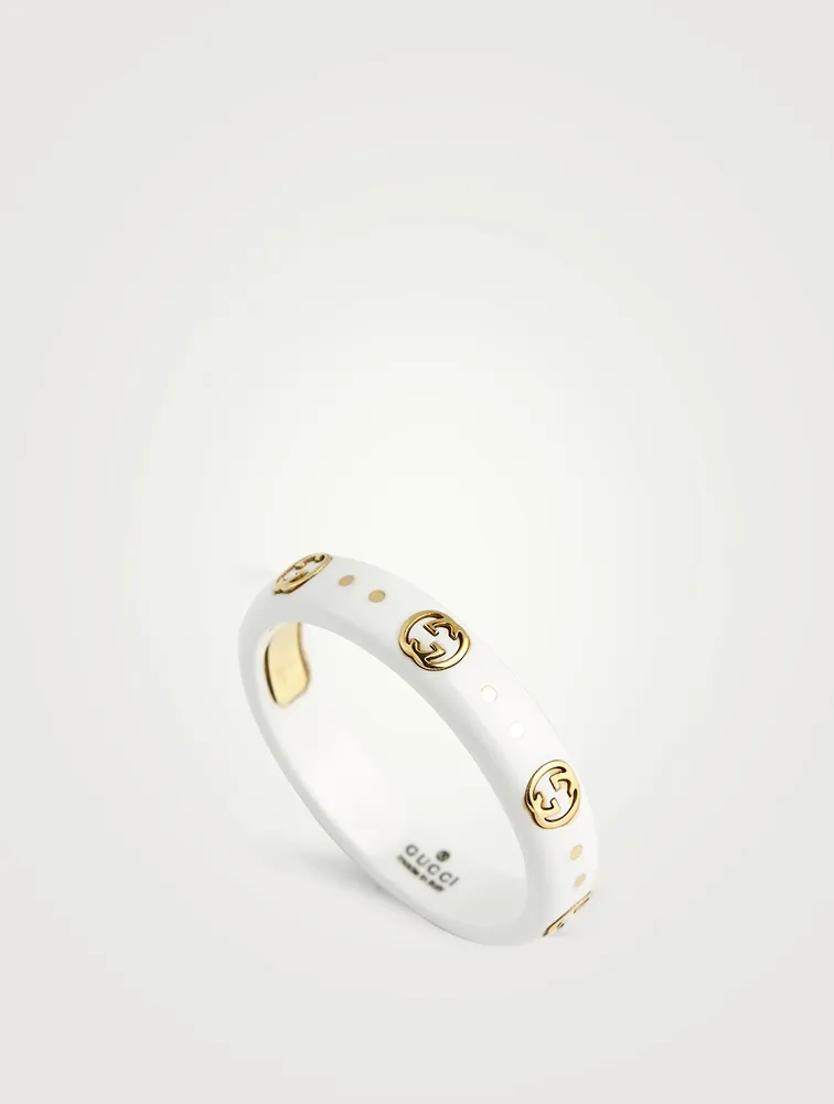 Interlocking G 18K Gold Icon Ring With White Zirconia