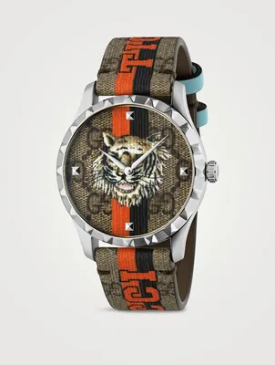 G-Timeless Tiger GG Supreme Canvas Strap Watch