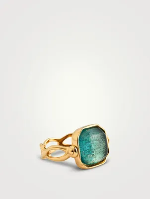 24K Gold Plated Square Crystal Cabochon Ring