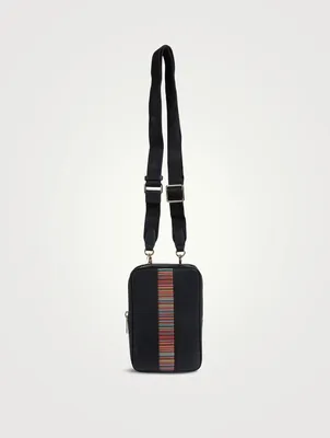 Leather Neck Pouch With Signature Stripe