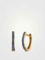 18K Gold Small Huggie Hoop Earrings With Blue Sapphire