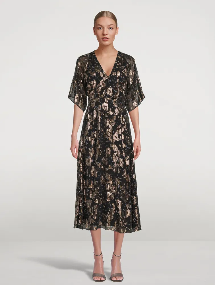 Tee Floral Jacquard Metallic Midi Dress