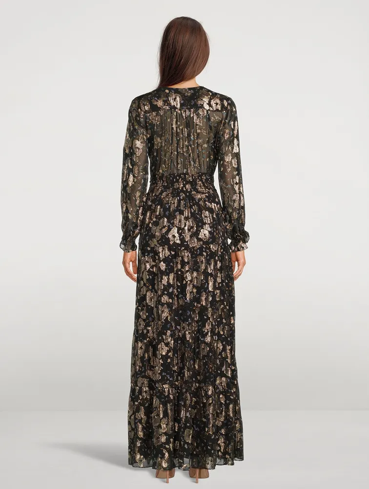 Tilane Floral Jacquard Metallic Maxi Dress