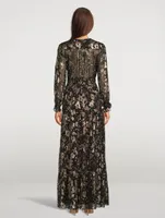 Tilane Floral Jacquard Metallic Maxi Dress