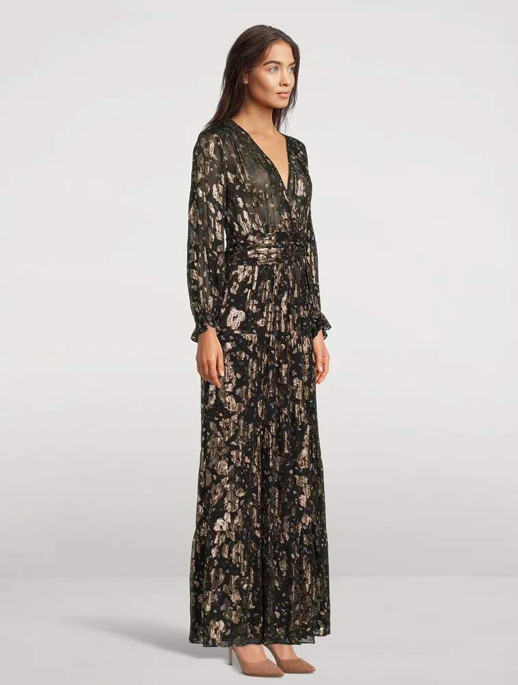 Tilane Floral Jacquard Metallic Maxi Dress