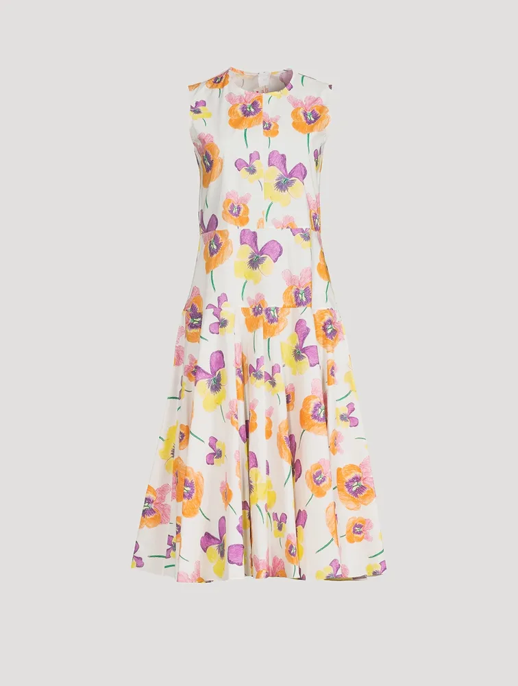 Sleeveless Midi Dress Pansies Print