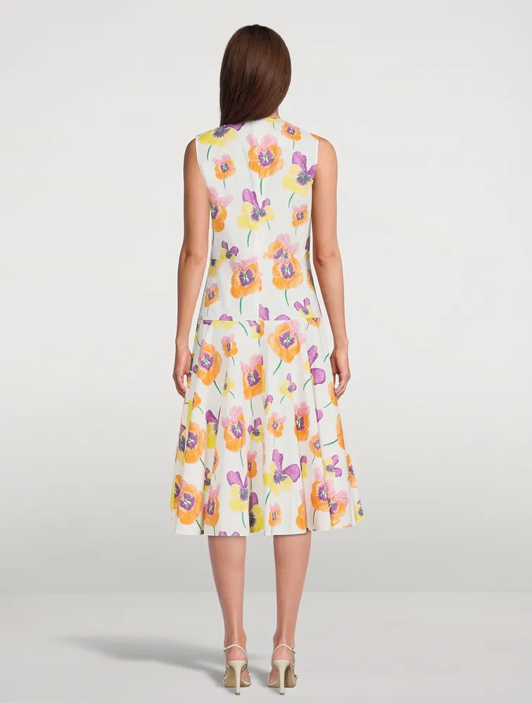 Sleeveless Midi Dress Pansies Print