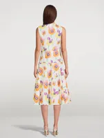 Sleeveless Midi Dress Pansies Print