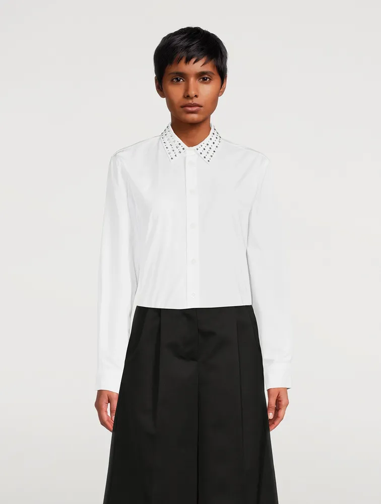 Cotton Shirt With Embellished Collar
