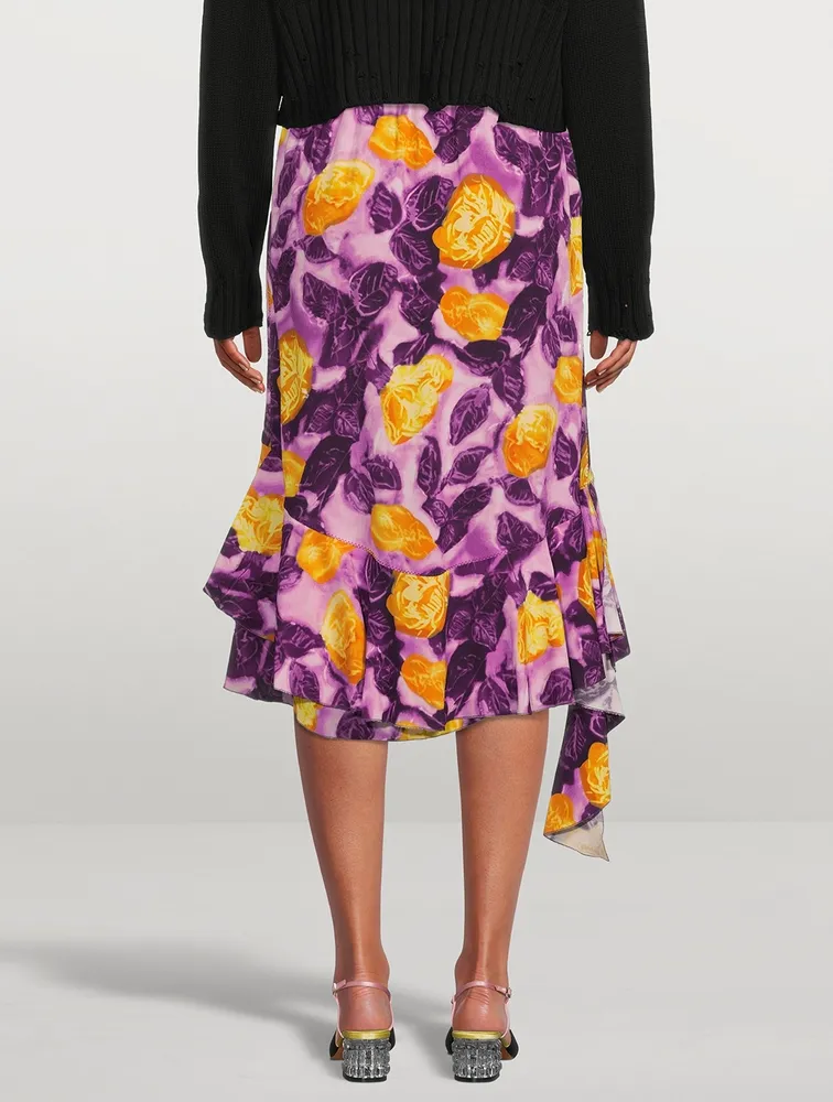 Asymmetric Midi Skirt Morning Blossom Print