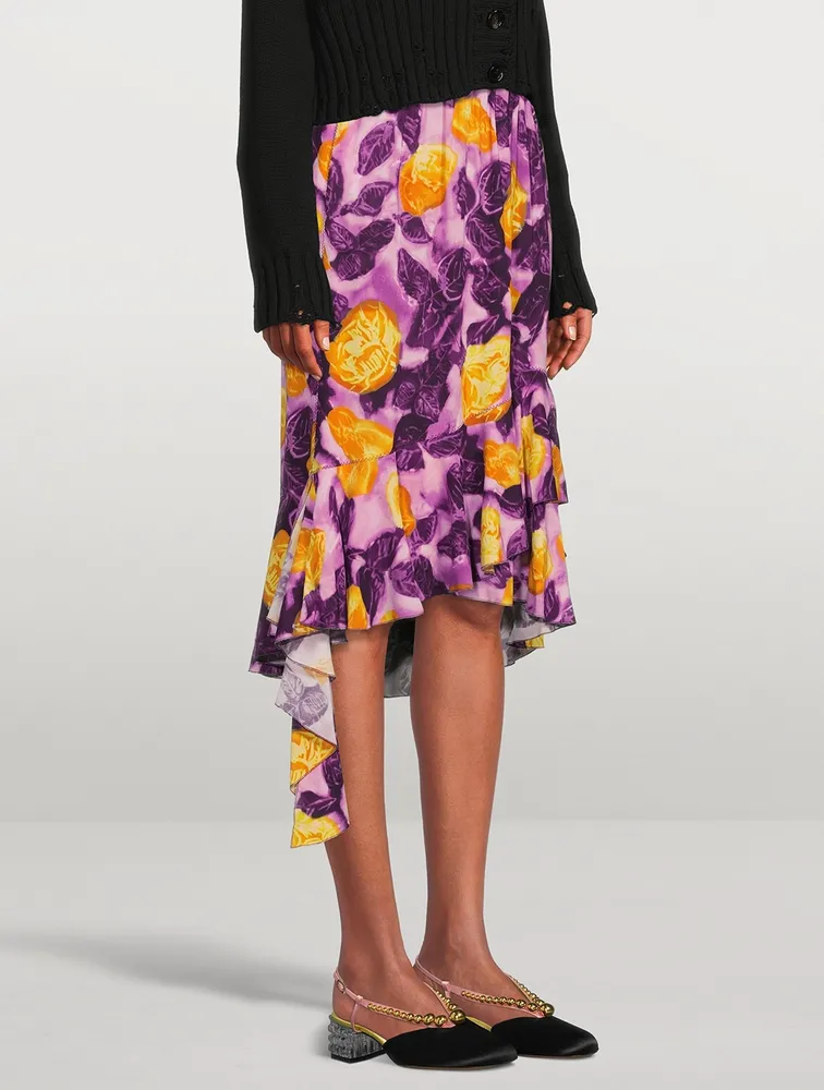 Asymmetric Midi Skirt Morning Blossom Print