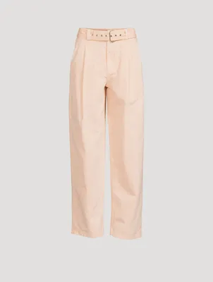 Belted Cotton Canvas Trousers
