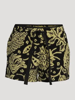 Floral Jacquard Drawstring Shorts