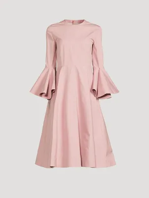 Flounce-Sleeve Cotton Midi Dress