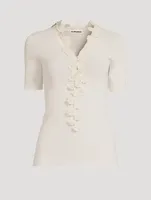Superfine Knit Sweater With Floral Appliqué