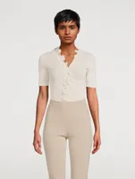 Superfine Knit Sweater With Floral Appliqué