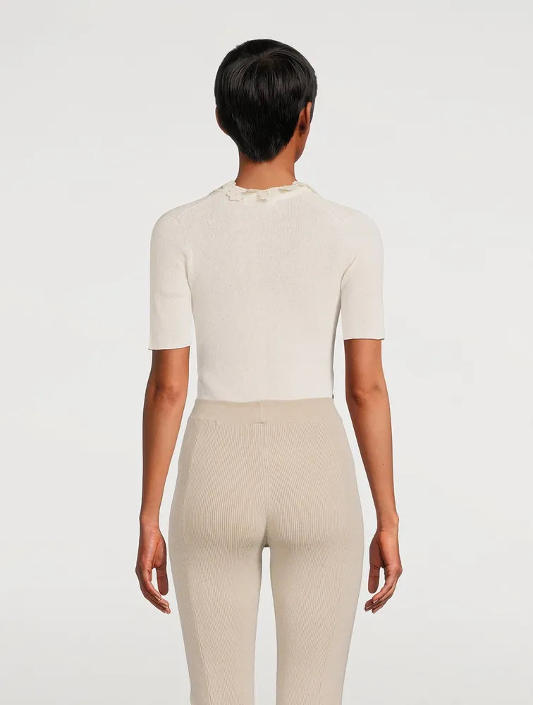 Superfine Knit Sweater With Floral Appliqué