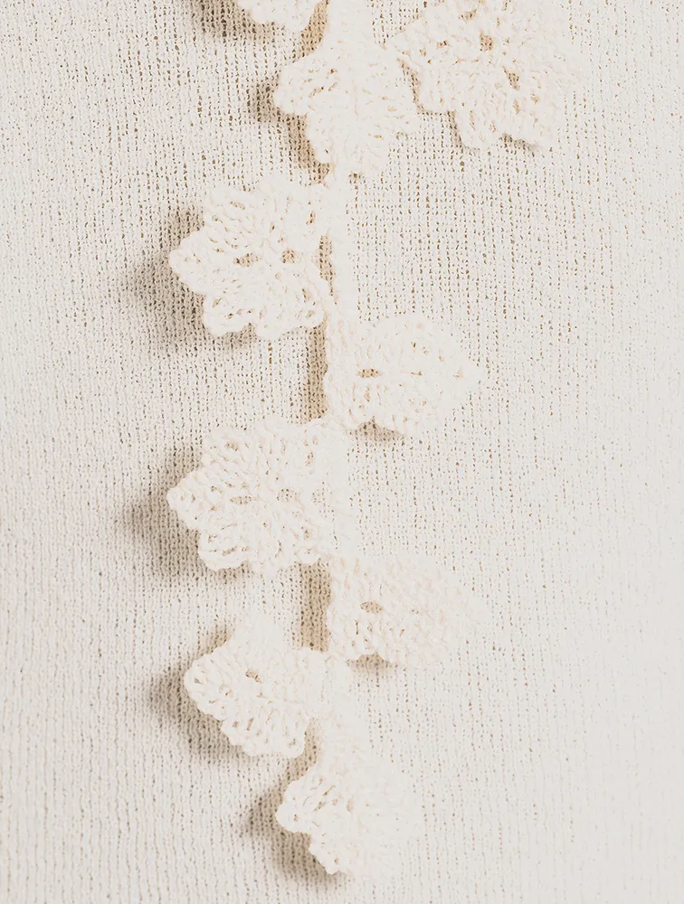 Superfine Knit Sweater With Floral Appliqué
