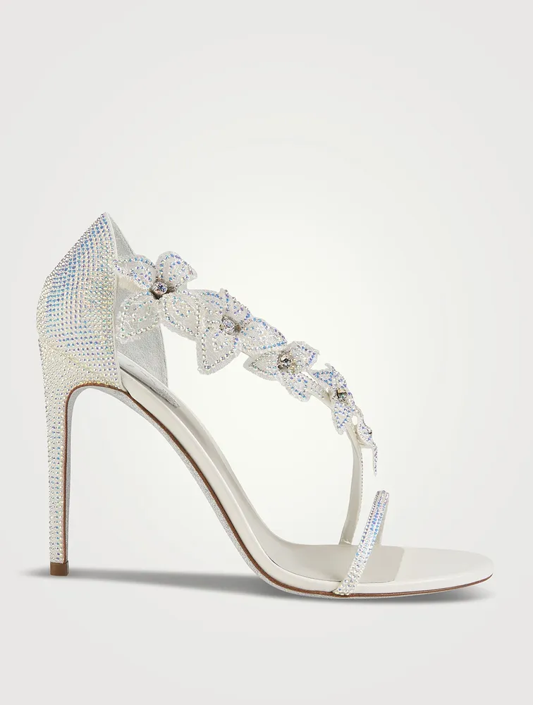 Floriane Crystal Satin Sandals With Floral Appliqué