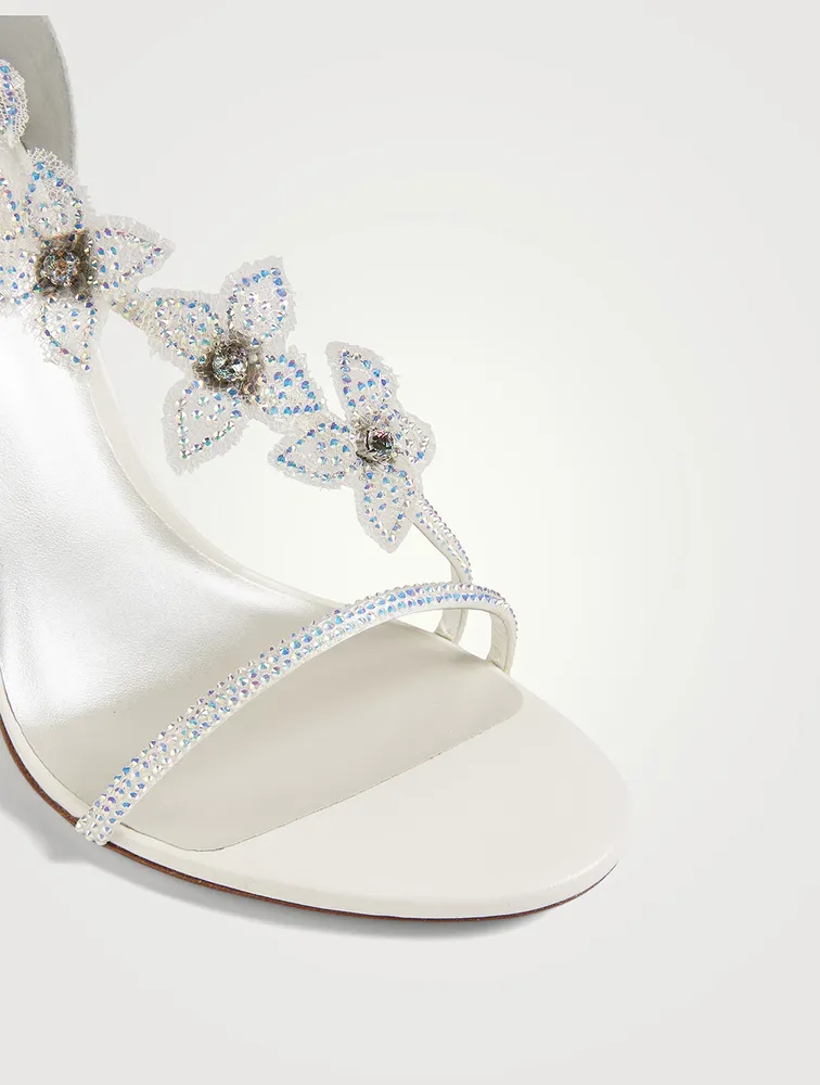 Floriane Crystal Satin Sandals With Floral Appliqué