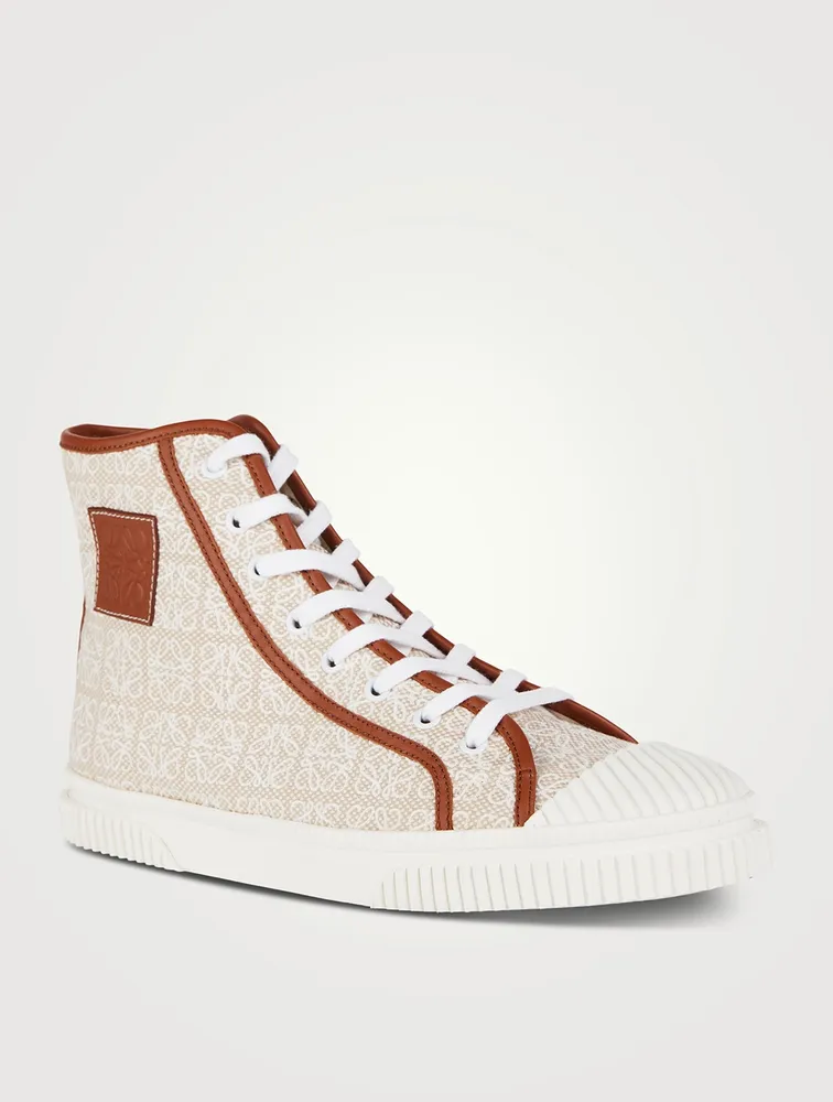 Anagram Jacquard And Leather High-Top Sneakers