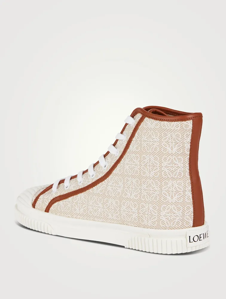 Anagram Jacquard And Leather High-Top Sneakers