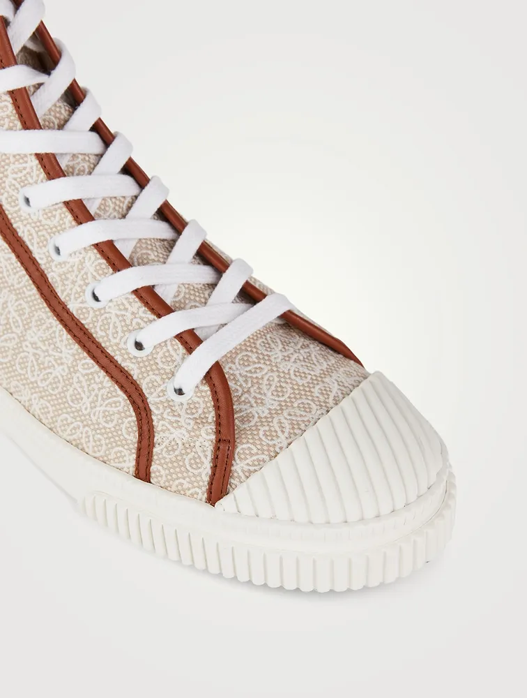 Anagram Jacquard And Leather High-Top Sneakers