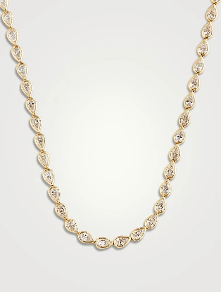 18K Gold Pear Diamond Bezel Choker Necklace