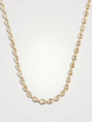 18K Gold Pear Diamond Bezel Choker Necklace