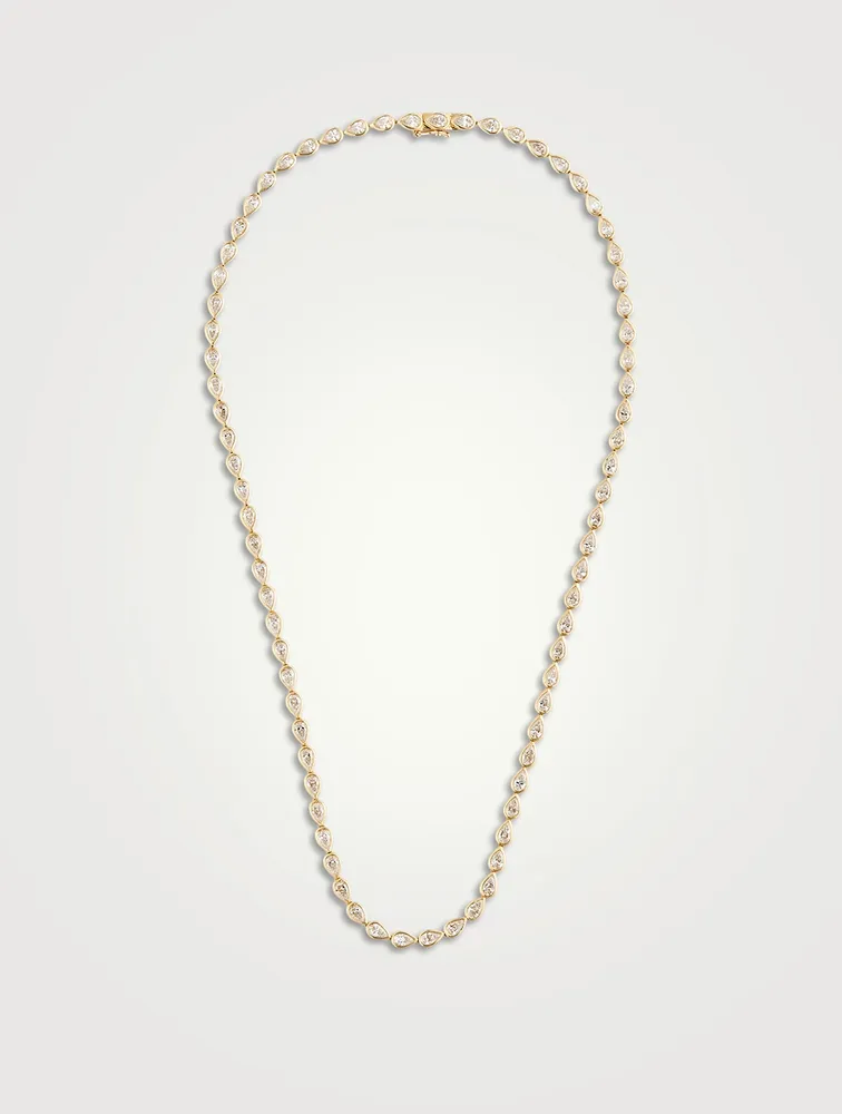 18K Gold Pear Diamond Bezel Choker Necklace