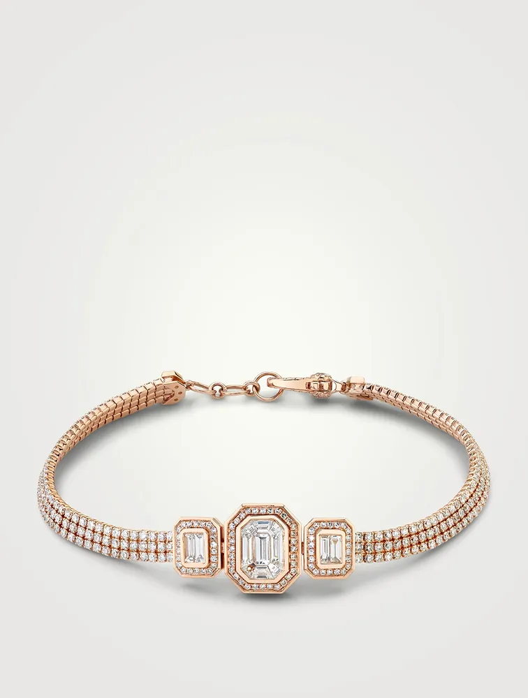 18K Rose Gold Triple Thread And Illusion Bracelet With Diamonds